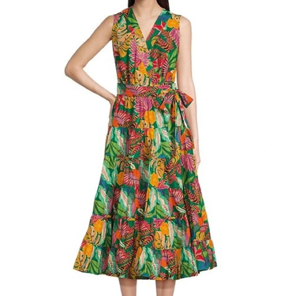 Gibson Latimer Tropical Printed Tiered Dress - Picture 1 of 5